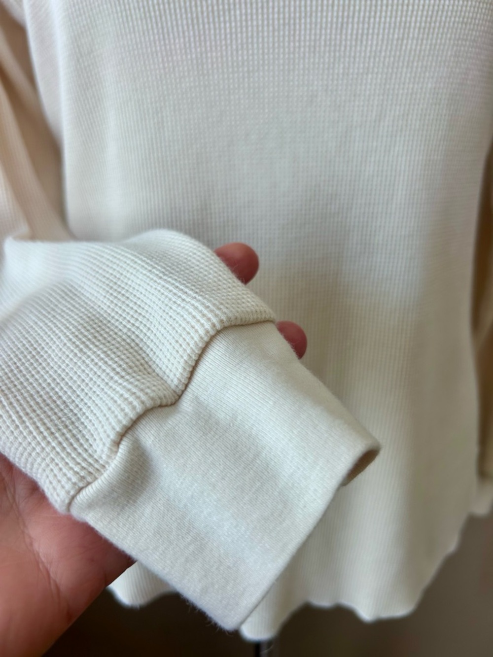 Mate the Label Harper Henley Top Thermal Oranic Waffle Knit Crew Bone White M - Picture 4 of 14